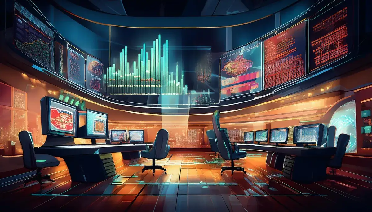 Control room of monitors showing Skyexchange agent, master and admin tiers