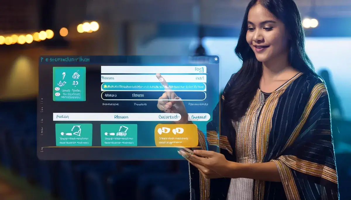 Woman reviewing a holographic dashboard as a Skyexchange security checklist